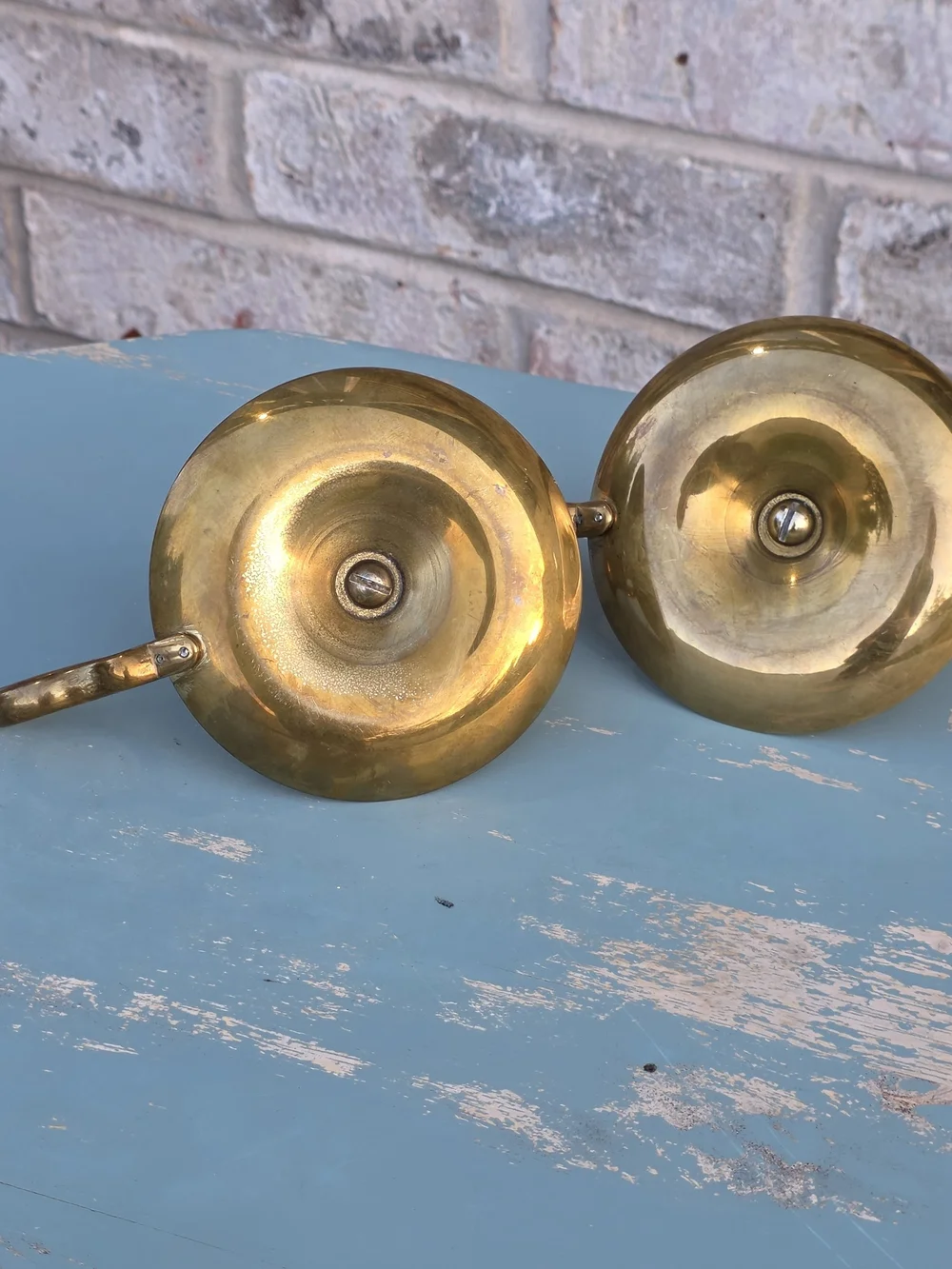 Vintage Brass Chamberstick Candle Holders Pair Finger Loop
